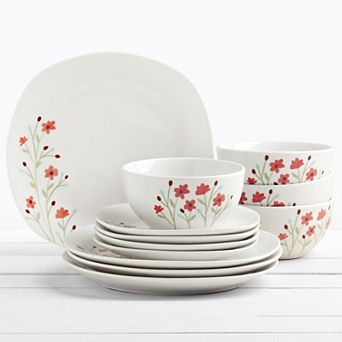 Tabletops Gallery 12 pc Floral White Caroline Porcelain Dinnerware Set