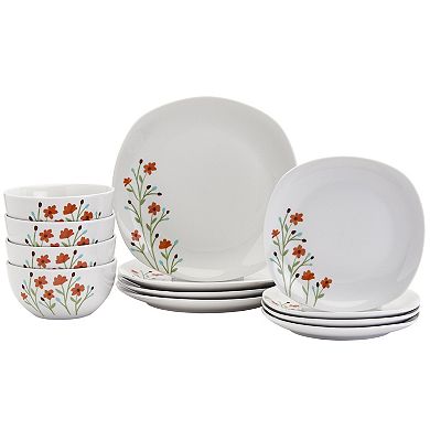 Tabletops Gallery 12-piece Floral White Caroline Porcelain Dinnerware Set