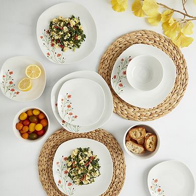 Tabletops Gallery 12-piece Floral White Caroline Porcelain Dinnerware Set