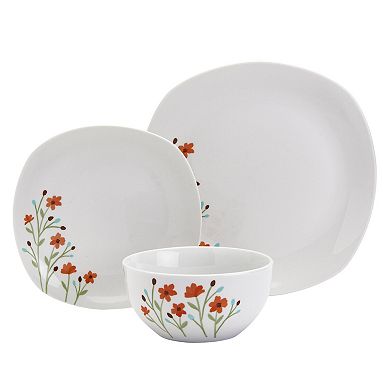 Tabletops Gallery 12-piece Floral White Caroline Porcelain Dinnerware Set