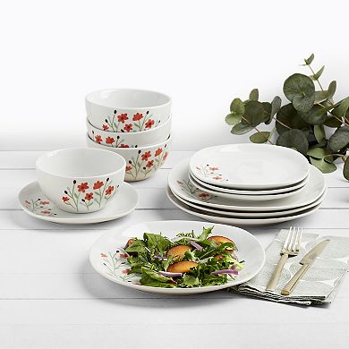 Tabletops Gallery 12-piece Floral White Caroline Porcelain Dinnerware Set