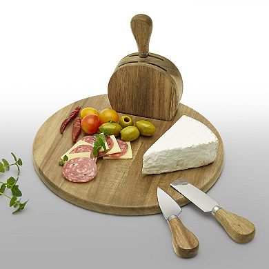Tabletops Gallery Acacia Wood 5-piece Round Serving Board Set with Cheese Knives & Holding Block