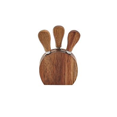Tabletops Gallery Acacia Wood 5-piece Round Serving Board Set with Cheese Knives & Holding Block