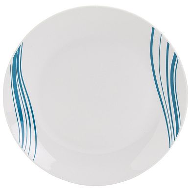 Tabletops Gallery 12-Piece Marina White with Aqua Stripes Porcelain Dinnerware Set