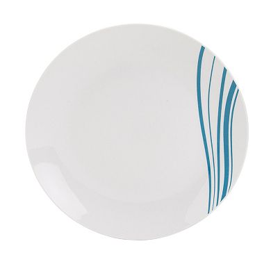 Tabletops Gallery 12-Piece Marina White with Aqua Stripes Porcelain Dinnerware Set