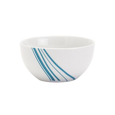 Tabletops Gallery 12-Piece Marina White with Aqua Stripes Porcelain Dinnerware Set