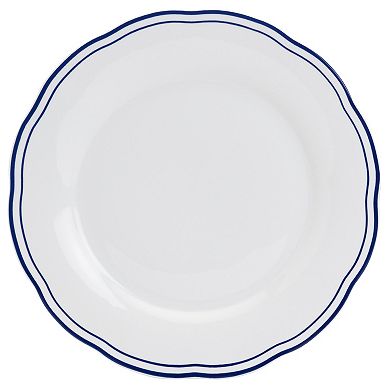 Tabletops Gallery Vintage 12-Piece White with Blue Stripes Embossed Porcelain Dinnerware Set