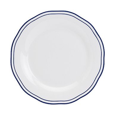 Tabletops Gallery Vintage 12-Piece White with Blue Stripes Embossed Porcelain Dinnerware Set