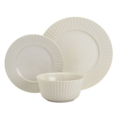 Tabletops Gallery 12-piece Stoneware Embossed Richmond Ivory Dinnerware Set