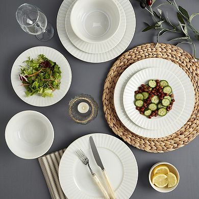 Tabletops Gallery 12-piece Stoneware Embossed Richmond Ivory Dinnerware Set