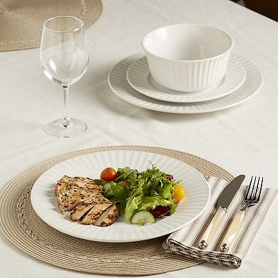 Tabletops Gallery 12-piece Stoneware Embossed Richmond Ivory Dinnerware Set