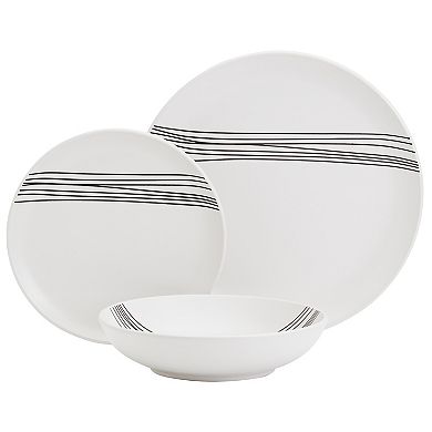 Tabletops Gallery 12-piece Stoneware Sky White & Black Stripes Dinnerware Set