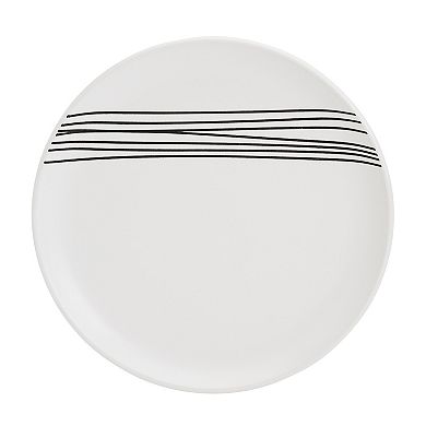 Tabletops Gallery 12-piece Stoneware Sky White & Black Stripes Dinnerware Set