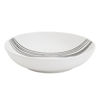 Tabletops Gallery 12-piece Stoneware Sky White & Black Stripes Dinnerware Set