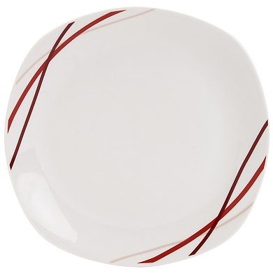 Tabletops Gallery 12-piece Porcelain Adrian White & Red Stripes Dinnerware Set