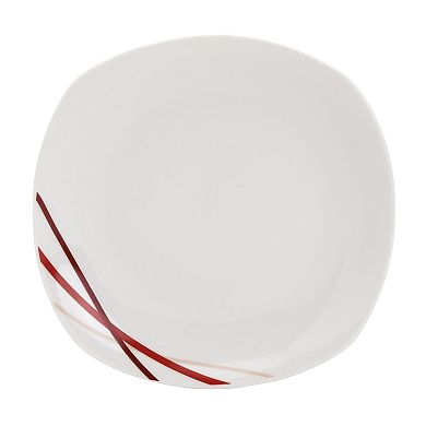 Tabletops Gallery 12-piece Porcelain Adrian White & Red Stripes Dinnerware Set