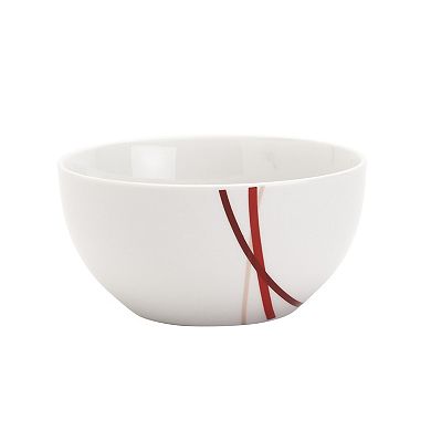 Tabletops Gallery 12-piece Porcelain Adrian White & Red Stripes Dinnerware Set