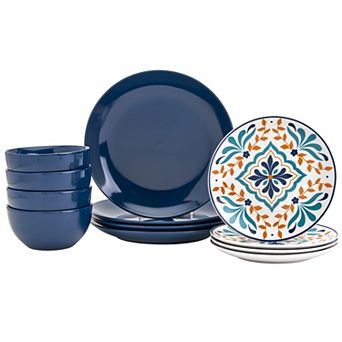 Tabletops Gallery 12 pc Porcelain Isabella Blue Round Dinnerware Set