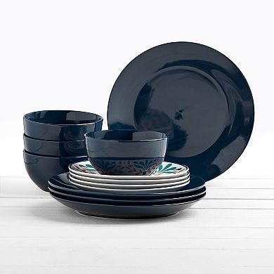 Tabletops Gallery 12-piece Porcelain Isabella Blue Round Dinnerware Set