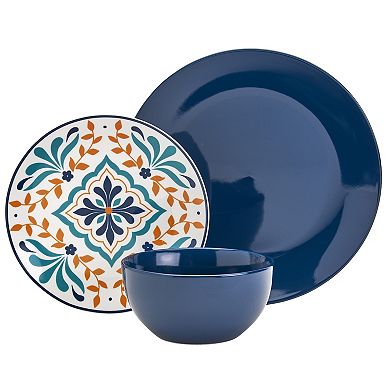 Tabletops Gallery 12-piece Porcelain Isabella Blue Round Dinnerware Set