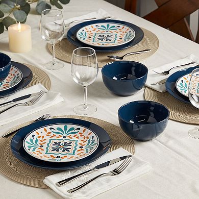 Tabletops Gallery 12-piece Porcelain Isabella Blue Round Dinnerware Set