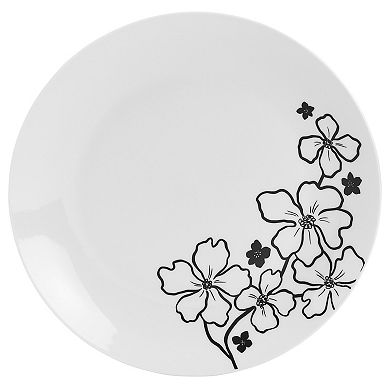 Tabletops Gallery 12-piece Porcelain Margo White & Black Floral Dinnerware Set