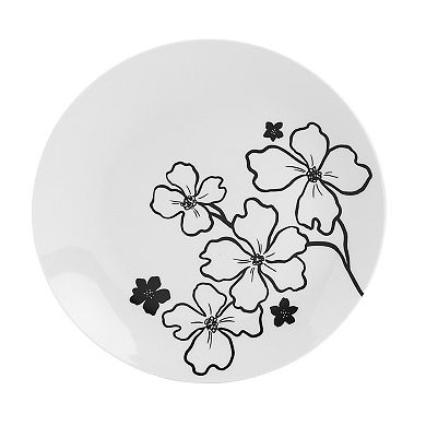 Tabletops Gallery 12-piece Porcelain Margo White & Black Floral Dinnerware Set