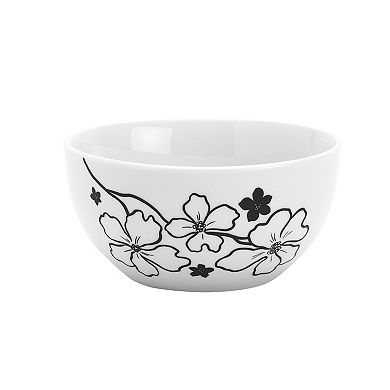 Tabletops Gallery 12-piece Porcelain Margo White & Black Floral Dinnerware Set