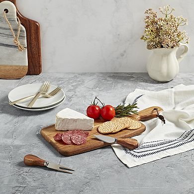 Tabletops Gallery Acacia Wood 3-piece Rectangular Serving Board Set & Cheese Knives