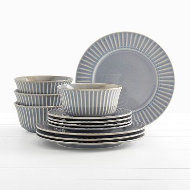 Tabletops Gallery 12-piece Stoneware Embossed Dinnerware Set