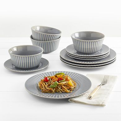 Tabletops Gallery 12-piece Stoneware Embossed Dinnerware Set
