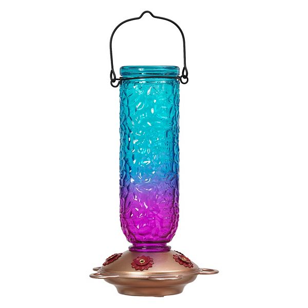 Rippled Glass Hanging Hummingbird Feeder - Purple