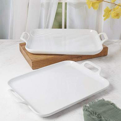 Denmark Tools for Cooks 2-Piece Rectangular Stoneware Serving Tray Set