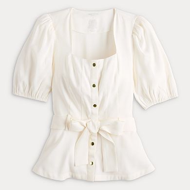 Women's Nine West Adaptive Belted Squareneck Top
