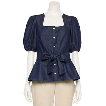 Women's Nine West Adaptive Belted Squareneck Top