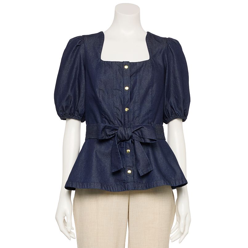 Women's Nine West Adaptive Belted Squareneck Top