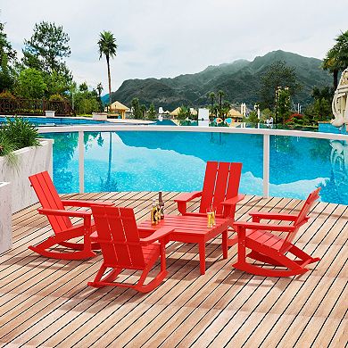 Westintrends 5-piece Outdoor/patio Modern Adirondack Rocking Chairs With Square Side Table Set