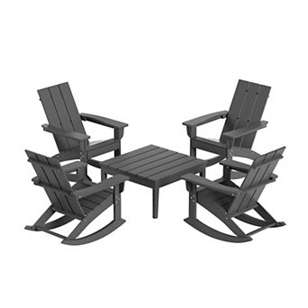 Westintrends 5 pc Outdoor/patio Modern Adirondack Rocking Chairs With Square Side Table Set
