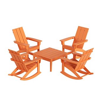Westintrends 5 pc Outdoor/patio Modern Adirondack Rocking Chairs With Square Side Table Set