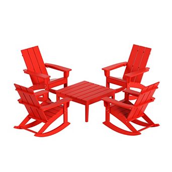 Westintrends 5 pc Outdoor/patio Modern Adirondack Rocking Chairs With Square Side Table Set