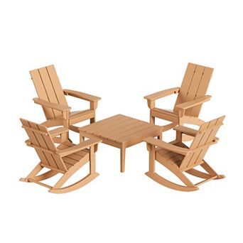 Westintrends 5 pc Outdoor/patio Modern Adirondack Rocking Chairs With Square Side Table Set