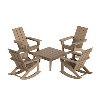 Westintrends 5 pc Outdoor/patio Modern Adirondack Rocking Chairs With Square Side Table Set