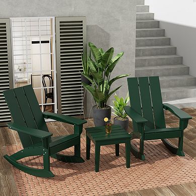 Westintrends 3-piece Outdoor/patio Modern Adirondack Rocking Chairs With Square Side Table Set