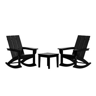 Westintrends 3 pc Outdoor/patio Modern Adirondack Rocking Chairs With Square Side Table Set