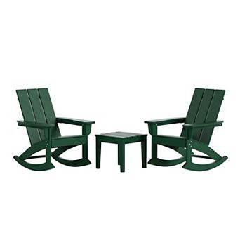 Westintrends 3 pc Outdoor/patio Modern Adirondack Rocking Chairs With Square Side Table Set