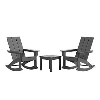 Westintrends 3 pc Outdoor/patio Modern Adirondack Rocking Chairs With Square Side Table Set