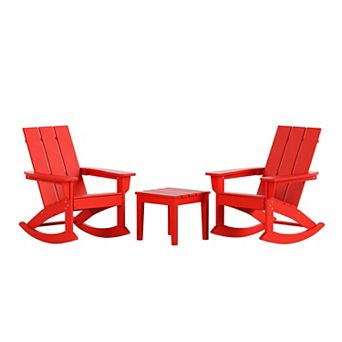 Westintrends 3 pc Outdoor/patio Modern Adirondack Rocking Chairs With Square Side Table Set