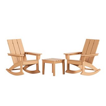 Westintrends 3 pc Outdoor/patio Modern Adirondack Rocking Chairs With Square Side Table Set