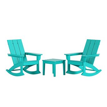 Westintrends 3 pc Outdoor/patio Modern Adirondack Rocking Chairs With Square Side Table Set