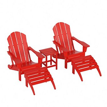 Westintrends 5 pc Classic Adirondack Chair With Ottoman And Side Table Set